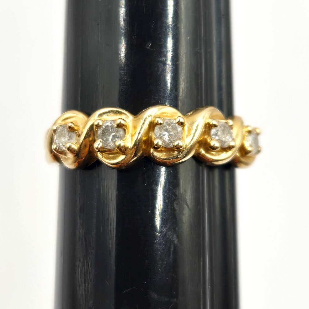 14K Yellow Gold & Diamonds Bypass Style Setting Ring - 2.9g
